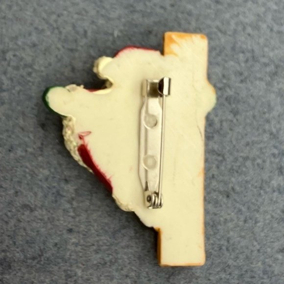 Christmas Pin Brooch Dangling Santa Claus Ho Ho Ho Brown Red White Green Retro - Picture 4 of 6